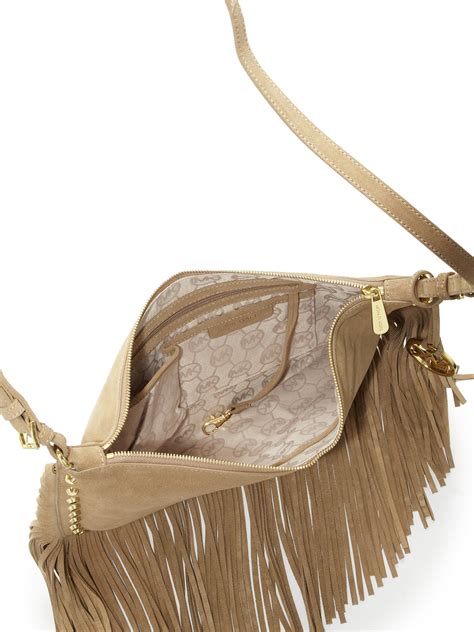 michael kors gray bag with tassel shoulder|Michael Kors brown suede purse.